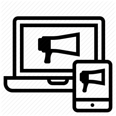 a laptop and a megaphone icon