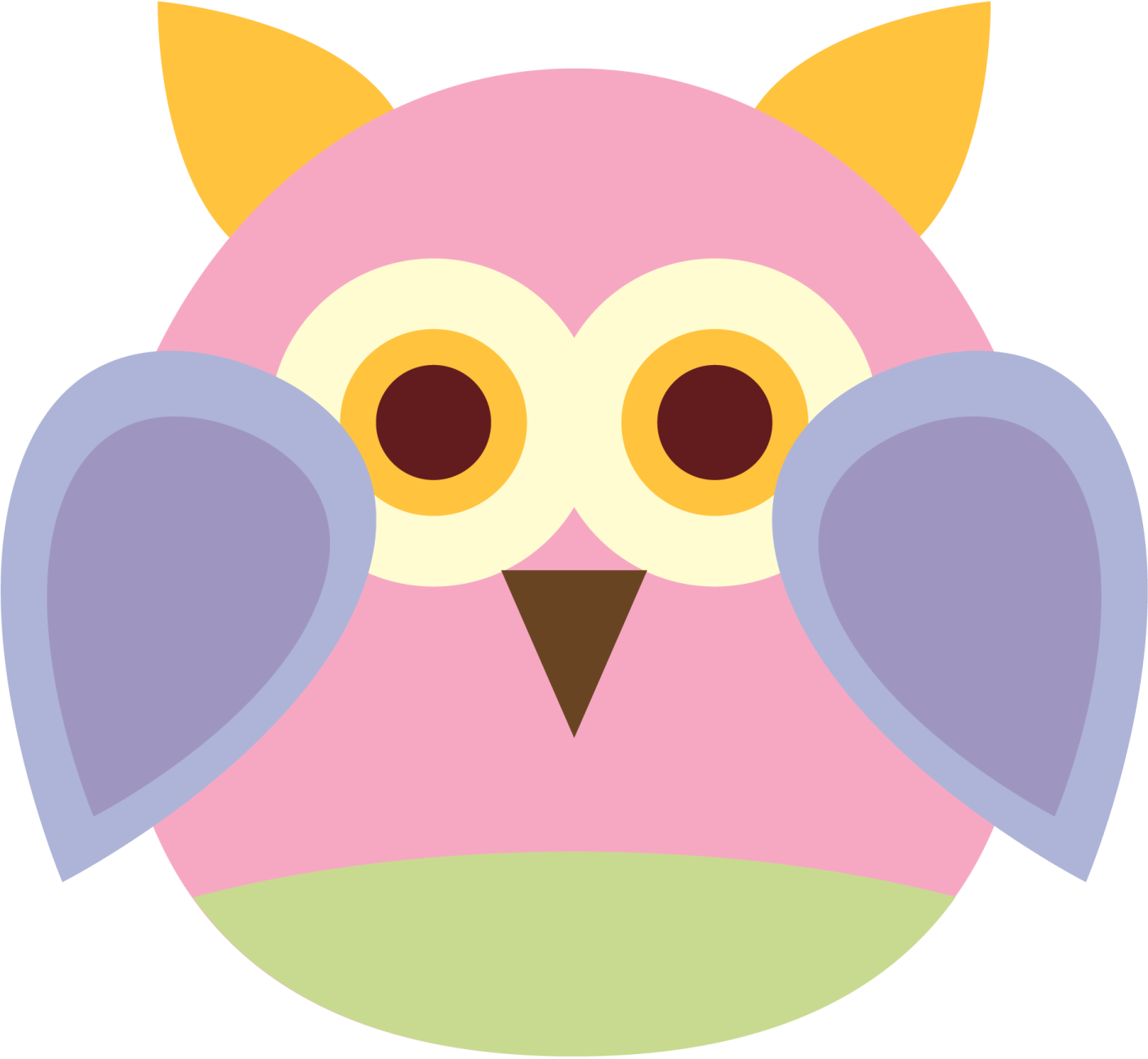 a pink owl with yellow eyes