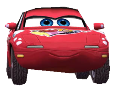 a red car with big blue eyes