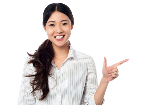 a woman pointing her finger at the camera