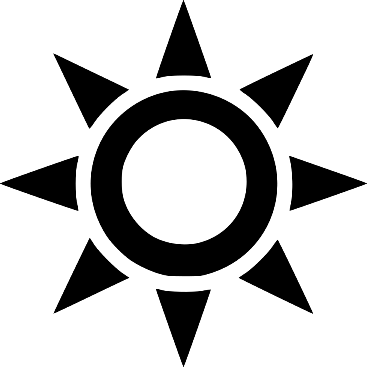 a black and white sun icon