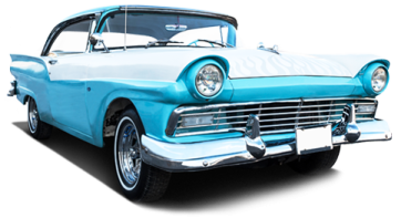 a blue and white car on a white background
