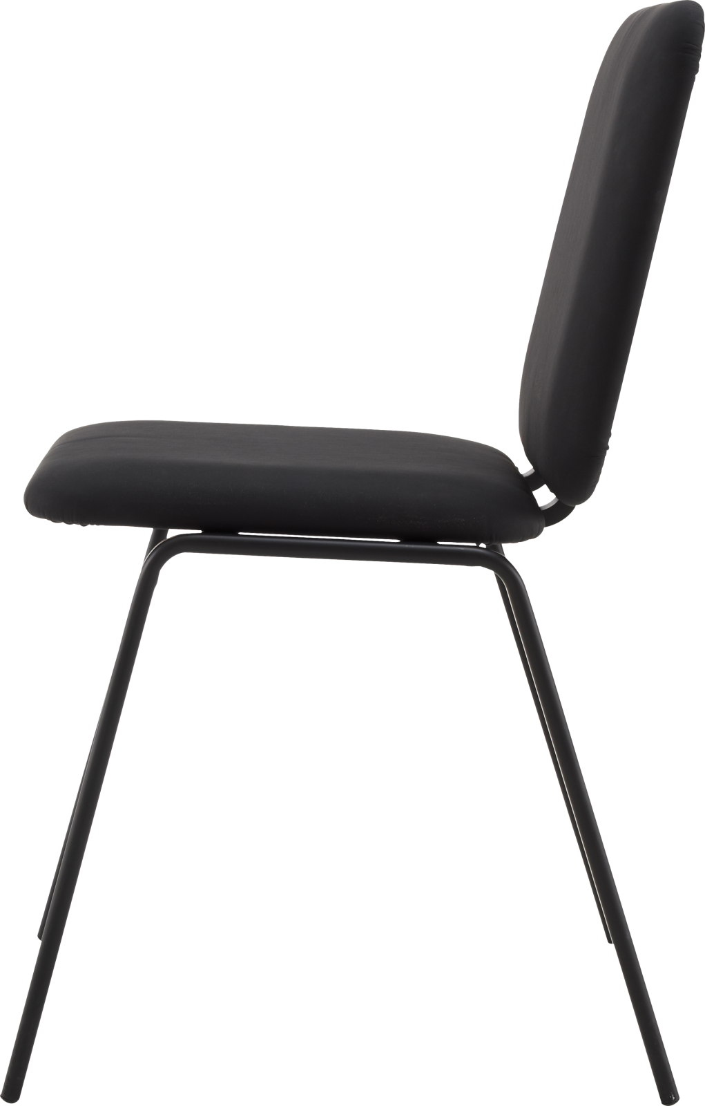 a black leather dining chair with metal legs