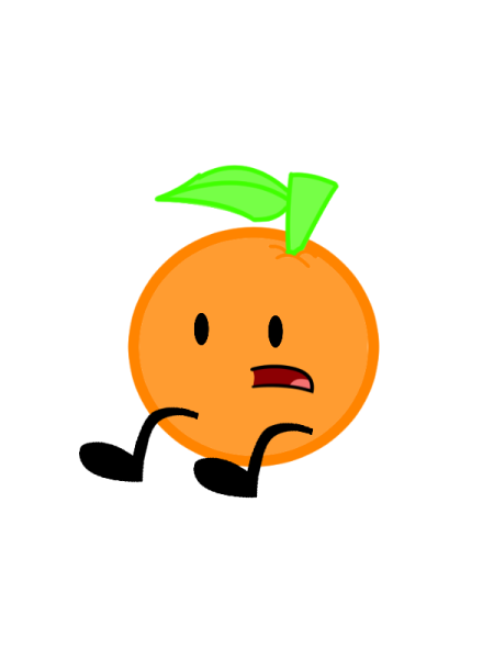 an orange with a green leaf on its head