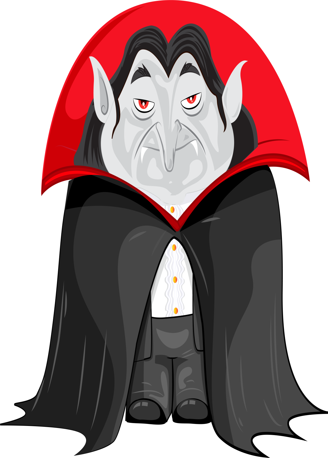a dracula with red cape and black cloak