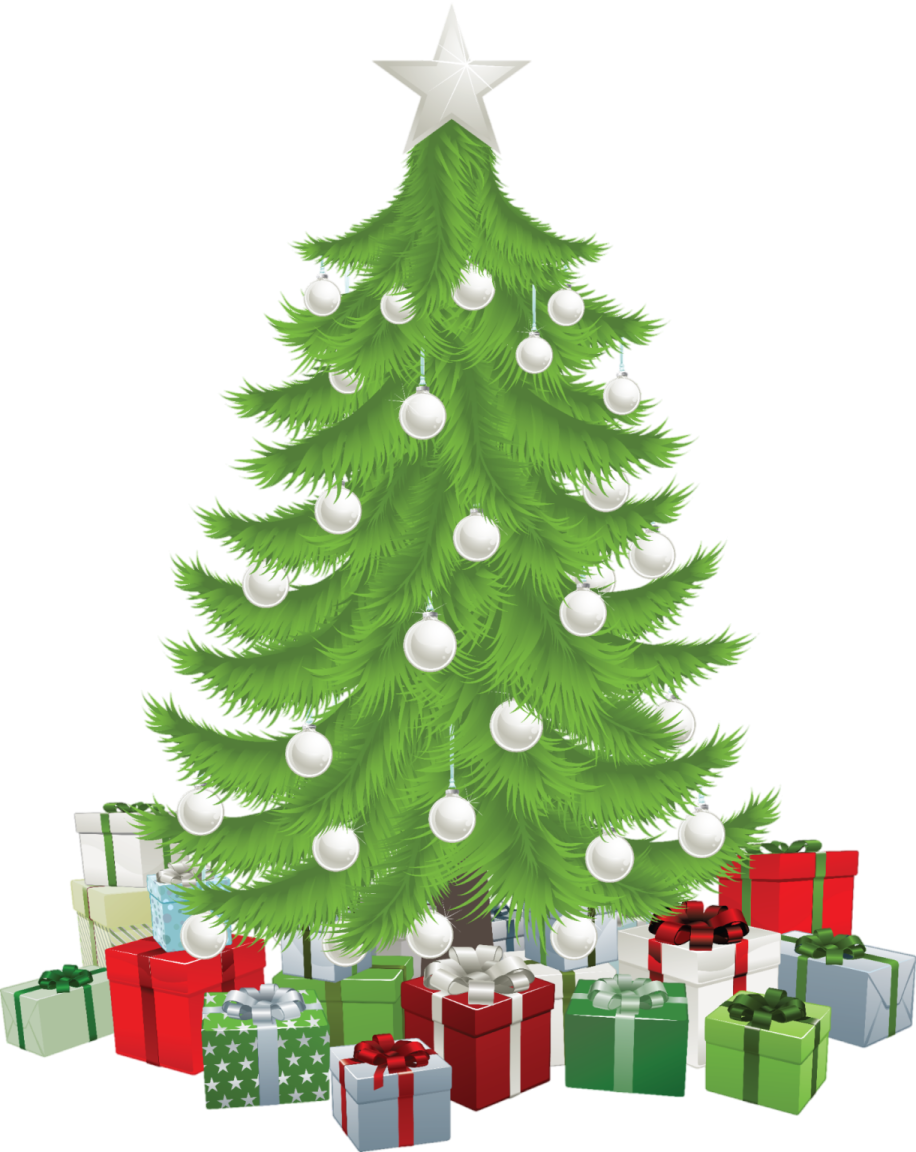 a christmas tree with presents around it