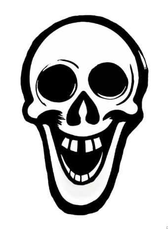 a black and white drawing of a skull