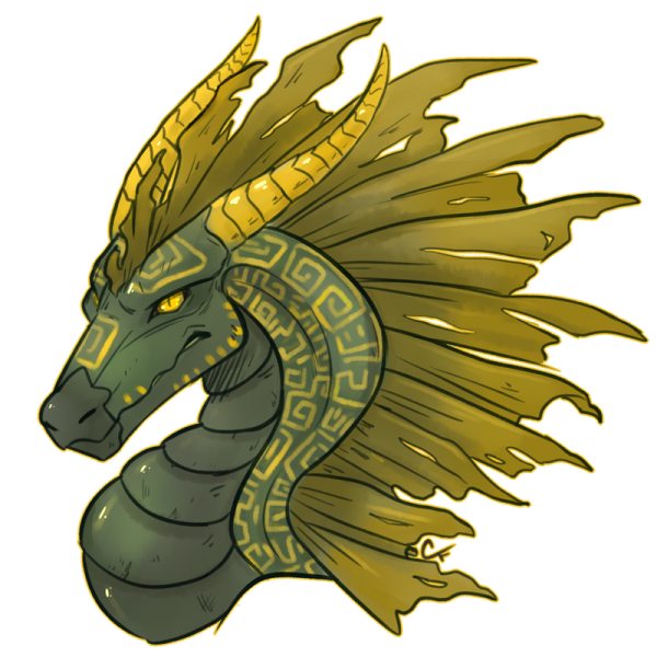 a drawing of a green and yellow dragon