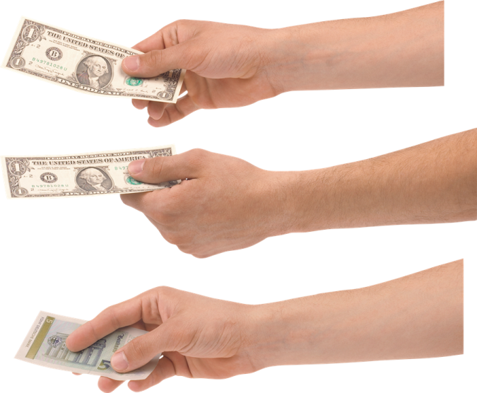 two hands holding money