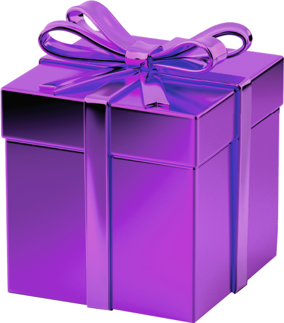 a purple gift box with a bow on top