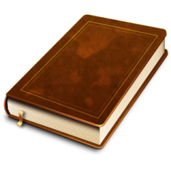 a brown leather book on a white background