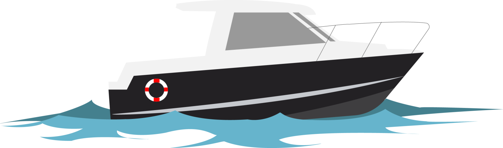 a black and white boat floating in the water