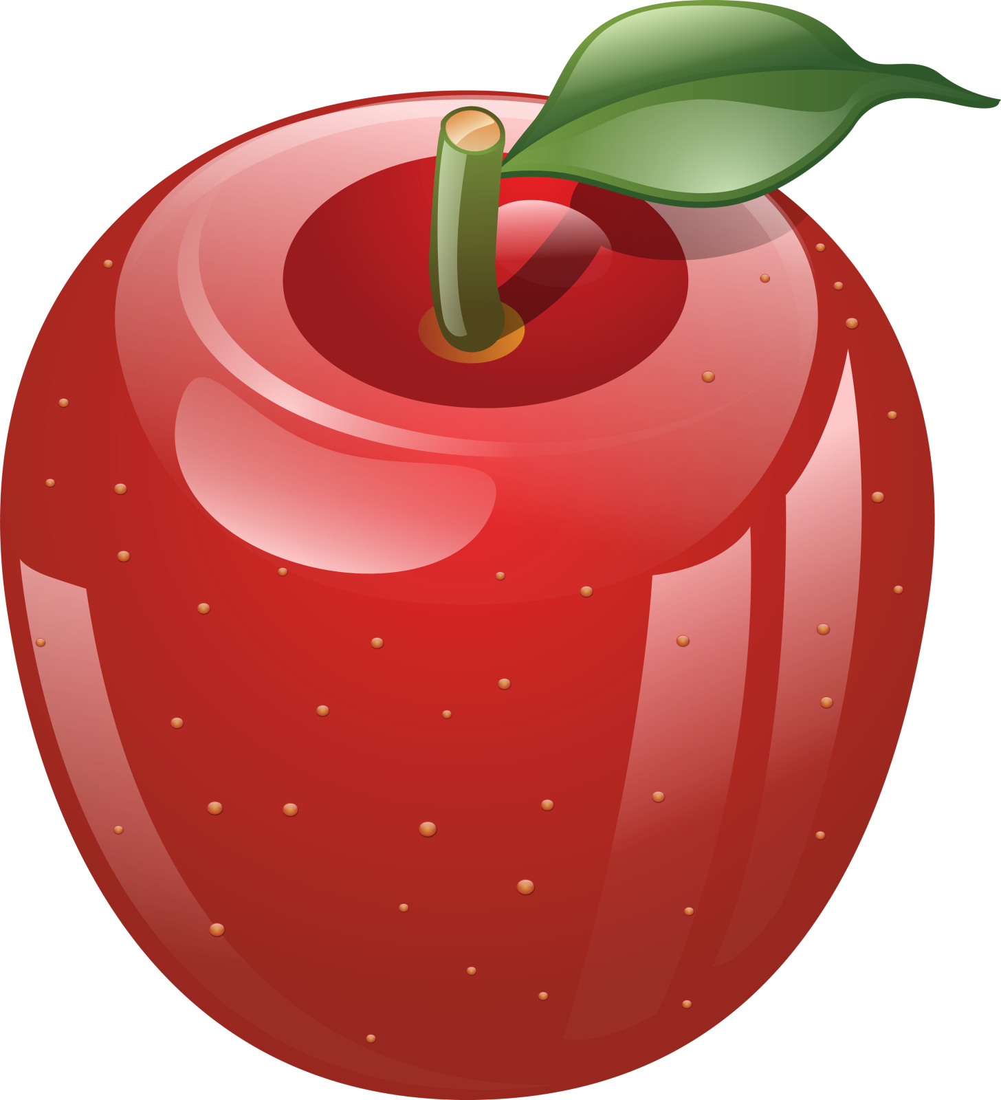 an apple with a green leaf on top