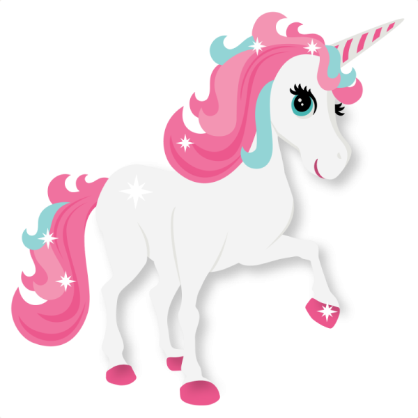 a white unicorn with pink hair and blue eyes