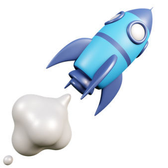 a blue rocket flying through the air