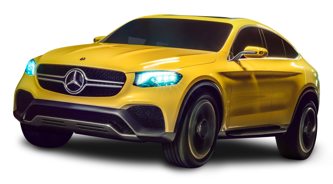 a yellow mercedes suv on a white background