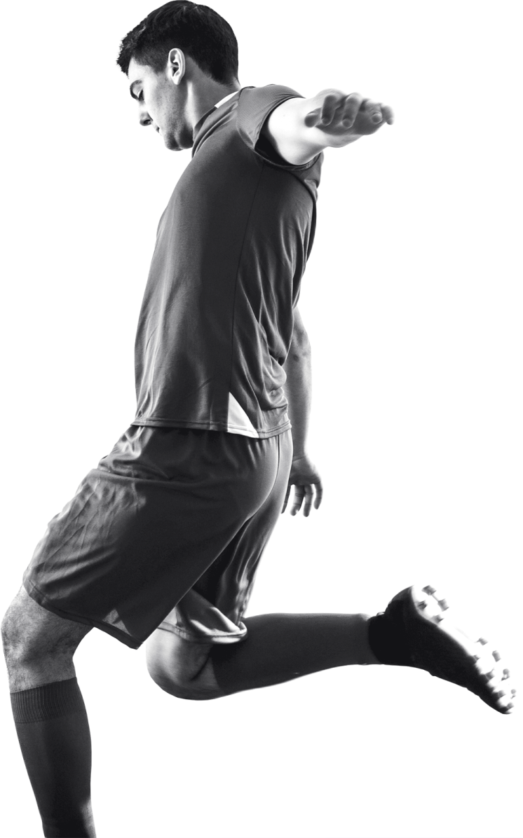 black and white photograph of a man running