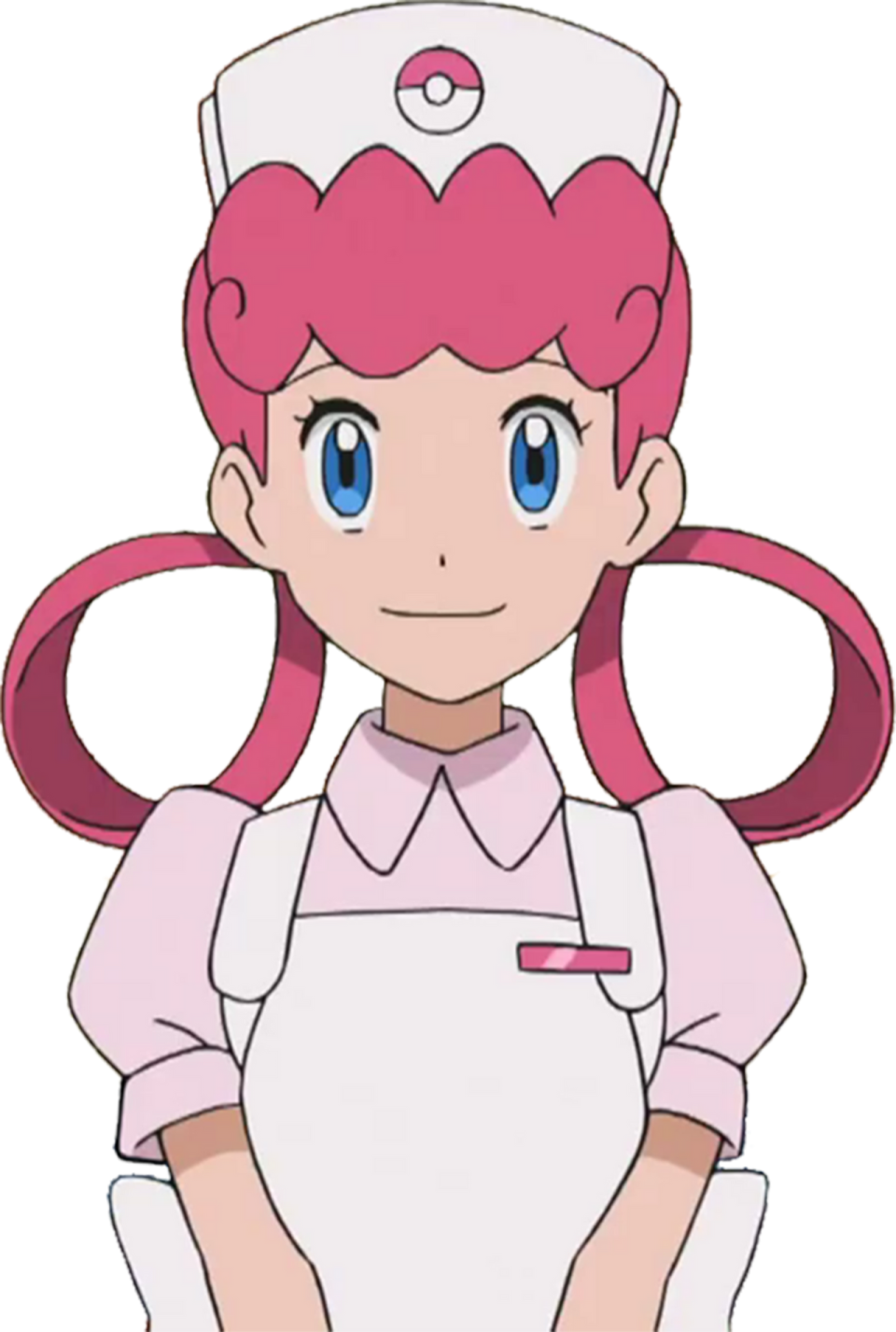 an anime character with pink hair and blue eyes