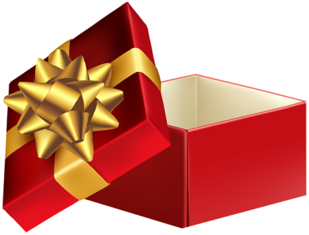 a red box with a gold bow