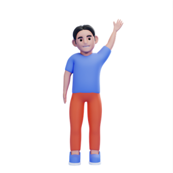 a cartoon character in a blue shirt and orange pants