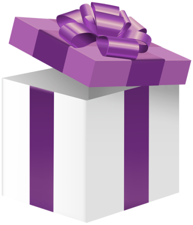 a purple and white gift box