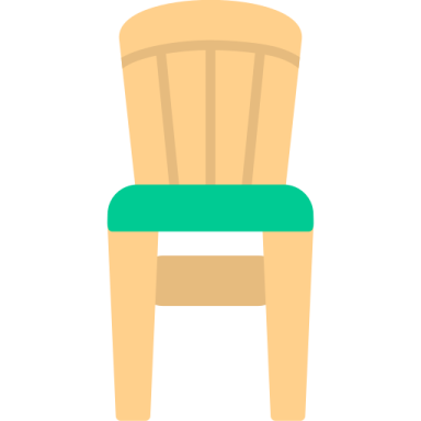 a wooden chair with green seat