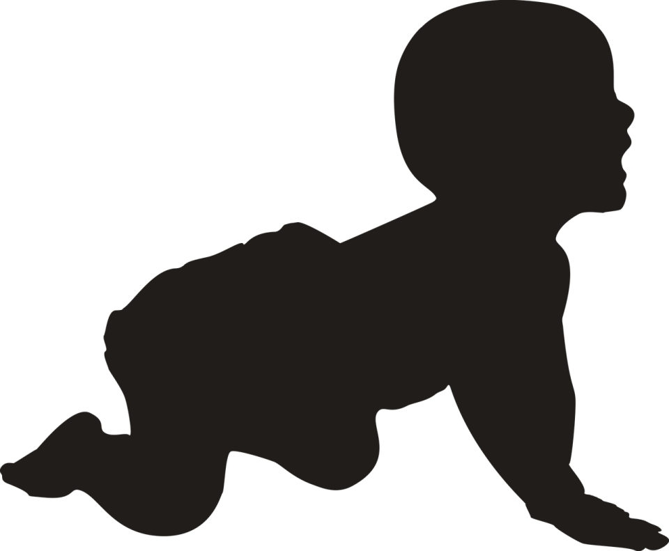 a silhouette of a baby crawling