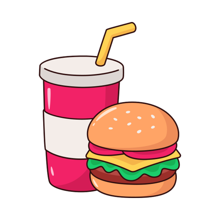 a hamburger and a drink