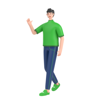 a man in a green shirt and blue pants