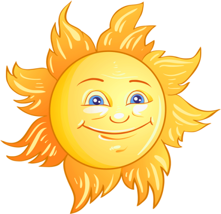 a smiling sun with blue eyes