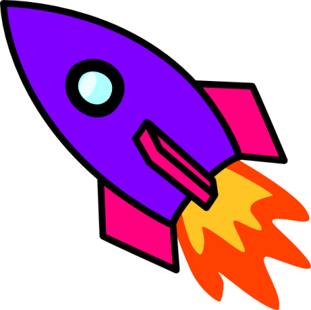 a cartoon rocket with an orange flame coming out of it