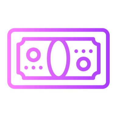 a pink icon of two dollar bills