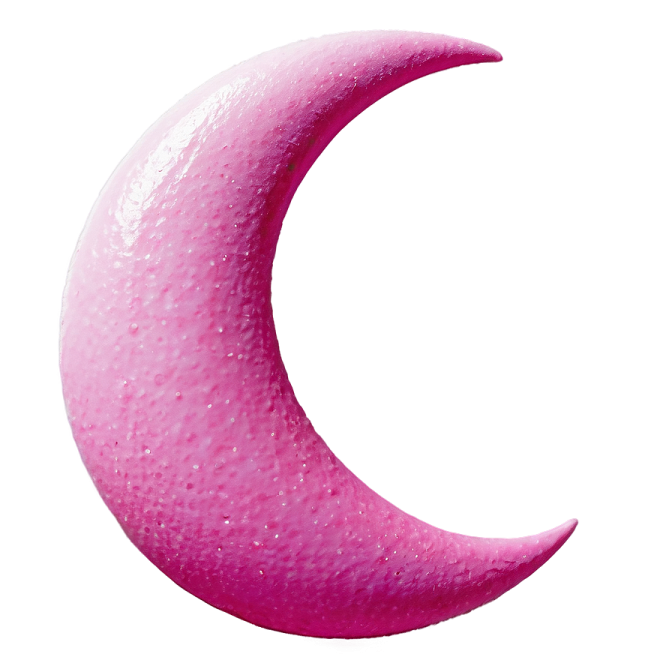 a pink crescent on a white background