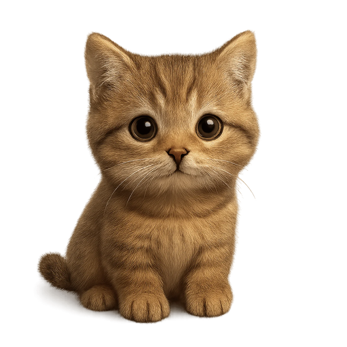 a small kitten with big eyes sitting down