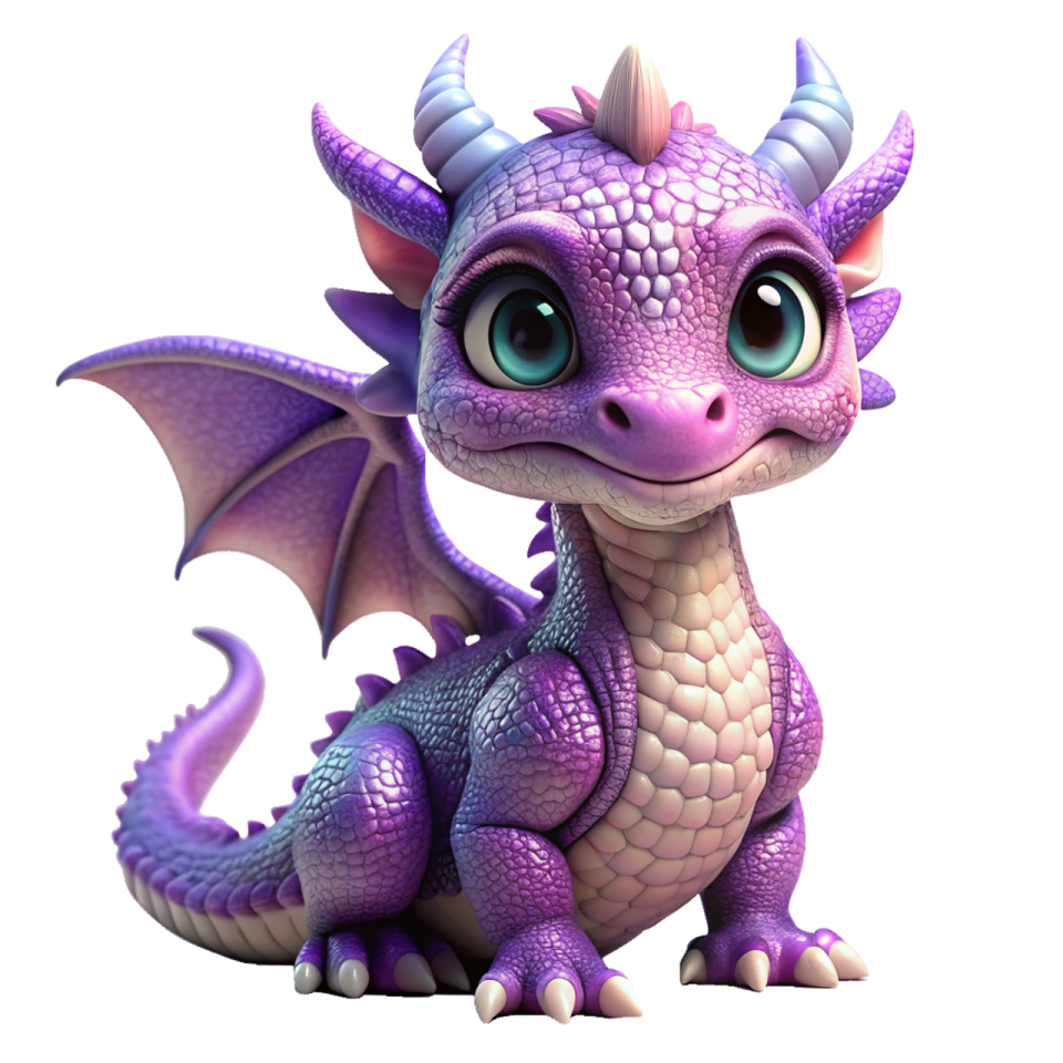 a cute purple dragon sitting on the ground