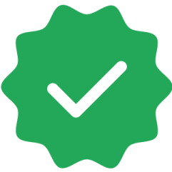 a green seal with a check mark on it