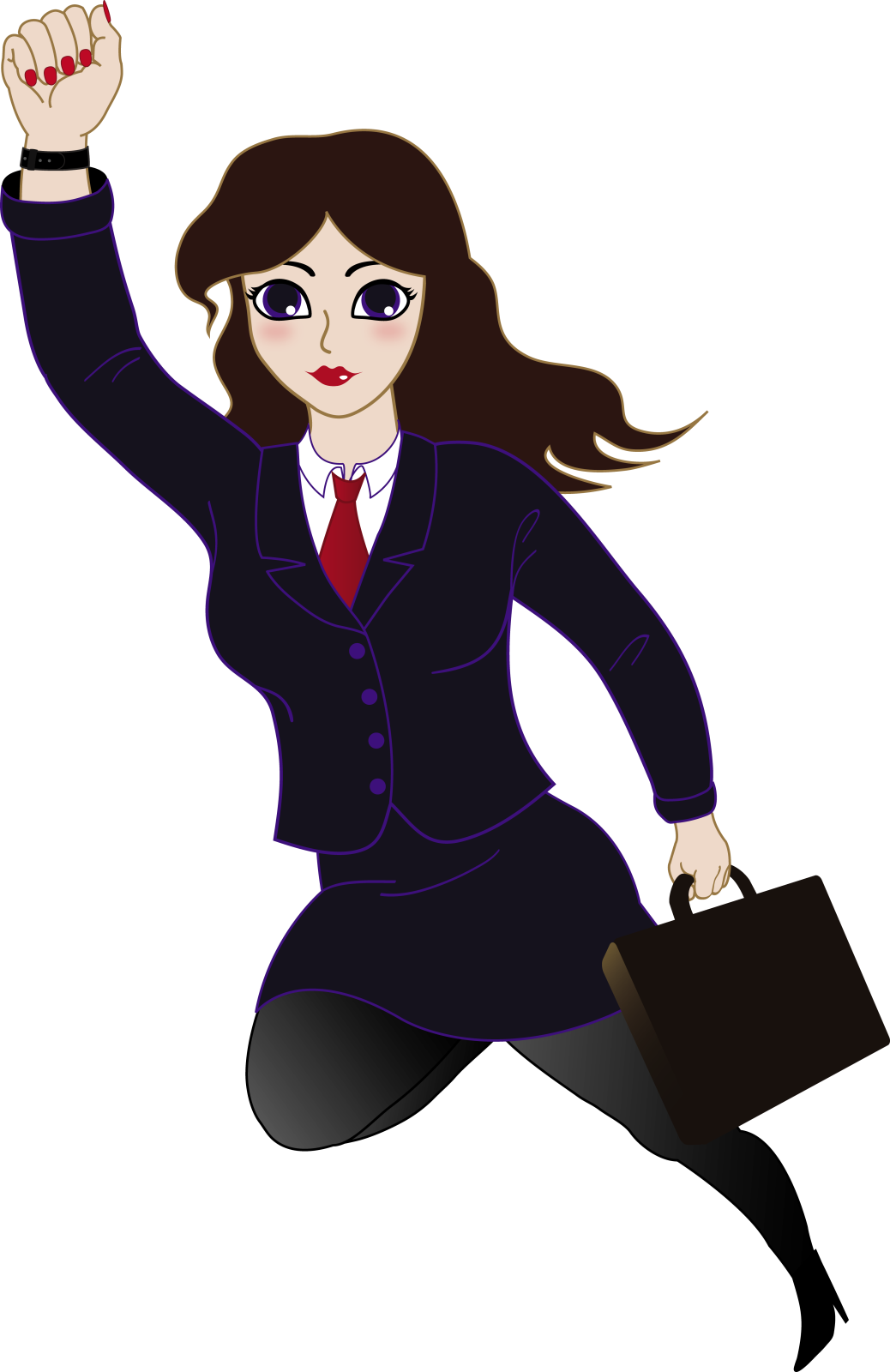 a woman in a suit and tie is jumping
