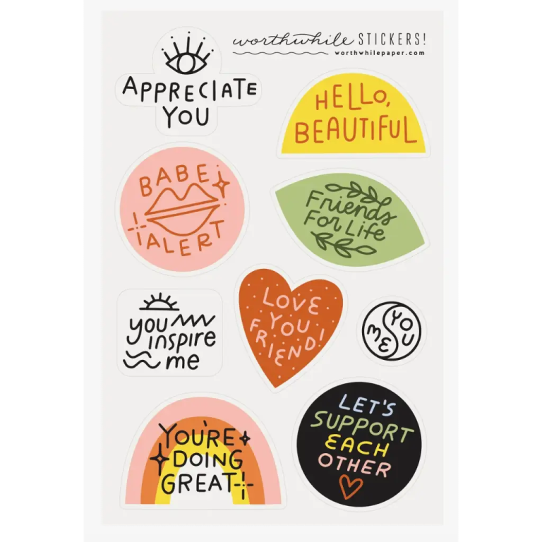 a set of stickers with different phrases
