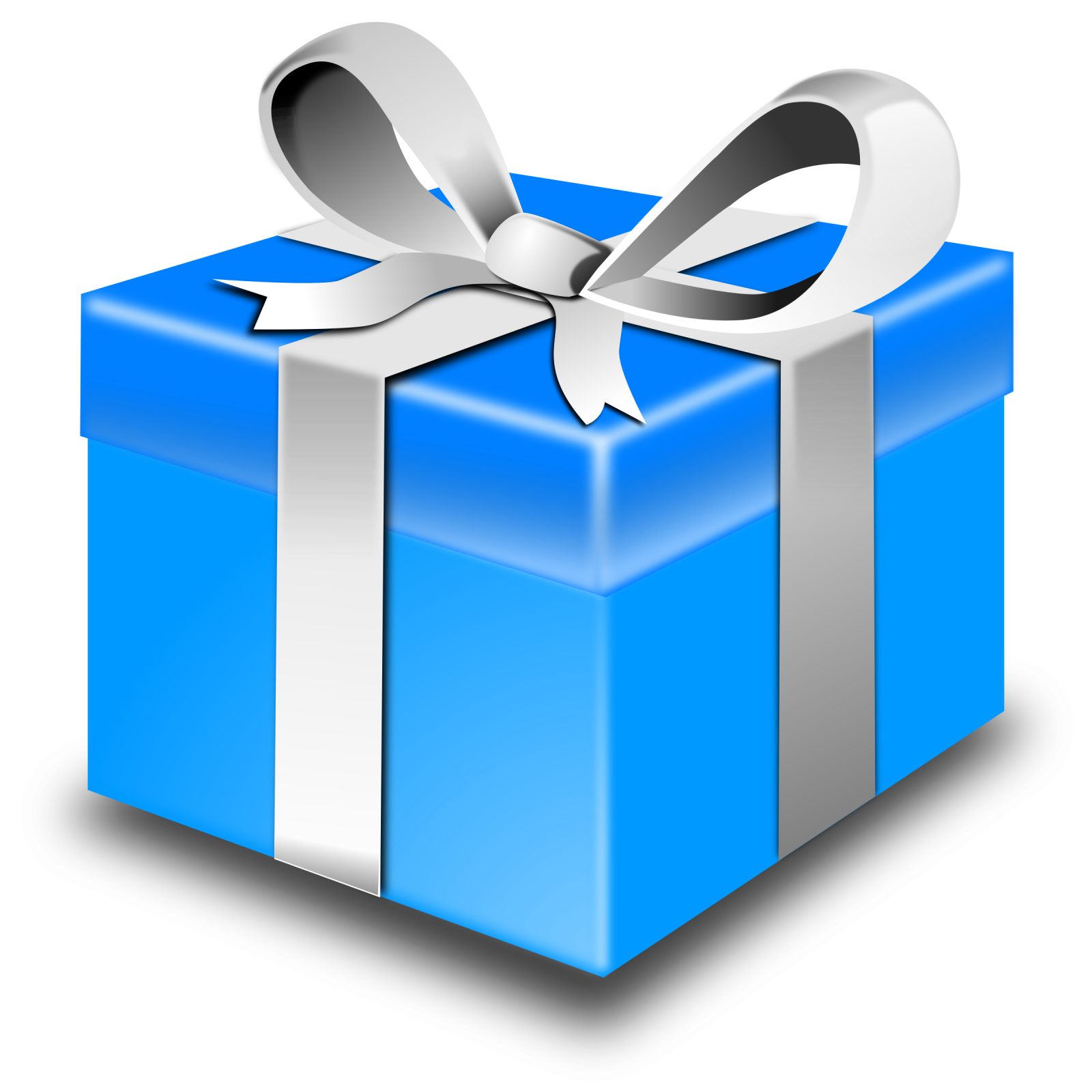 a blue gift box with a silver bow