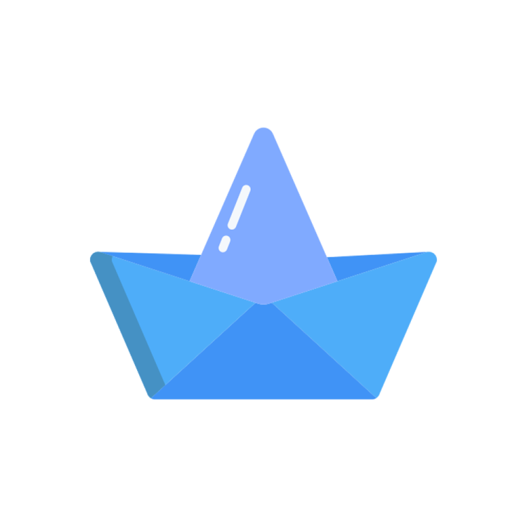 a blue paper boat on a white background