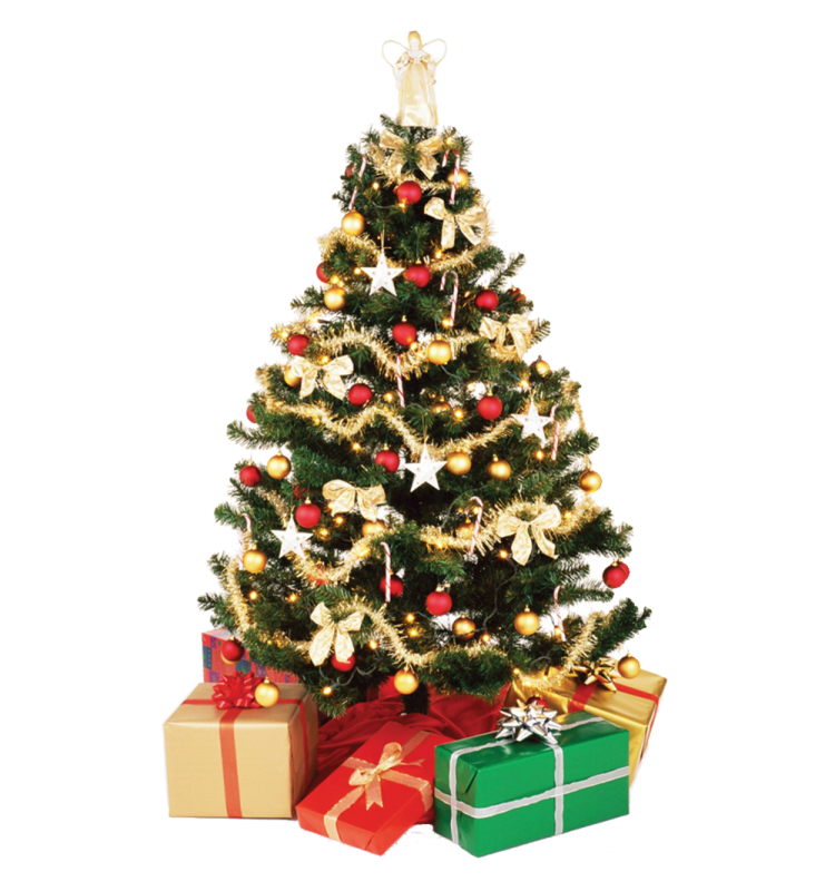 a small christmas tree with presents around it