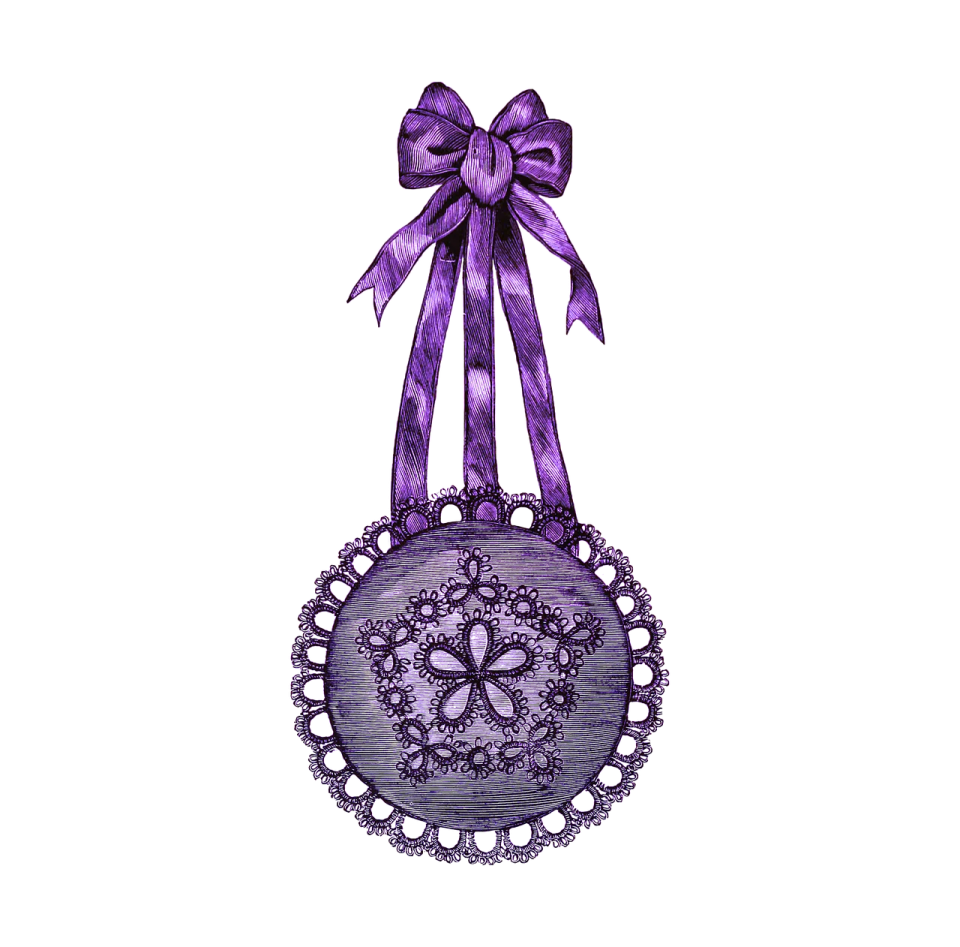 an illustration of a purple purse with a bow