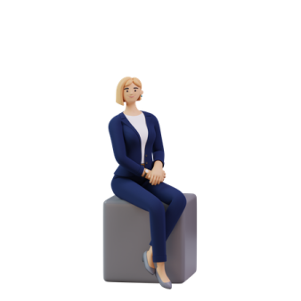 a woman sitting on top of a cube