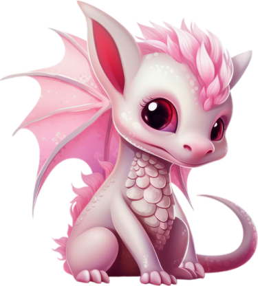 a cute little dragon with pink hair and big eyes