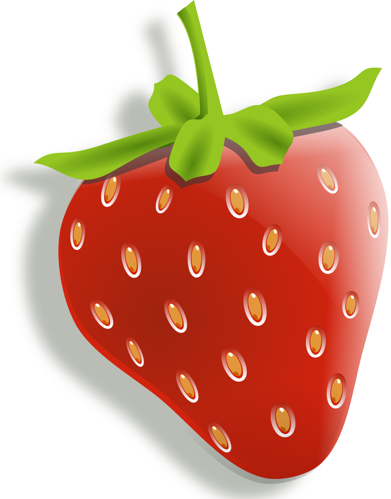 a red strawberry with green leaves on it