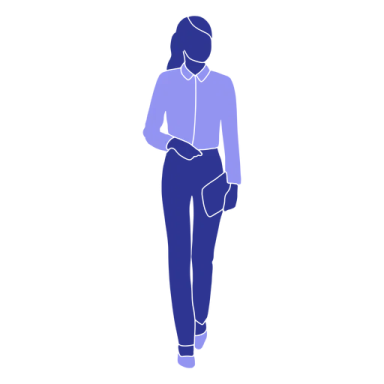 the silhouette of a woman in blue pants and white shirt
