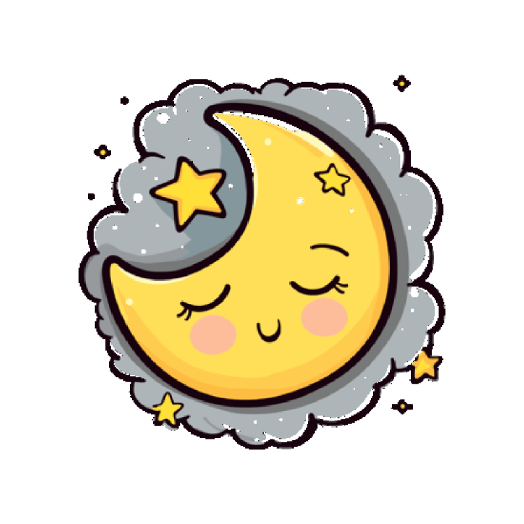 a cartoon moon with stars and clouds