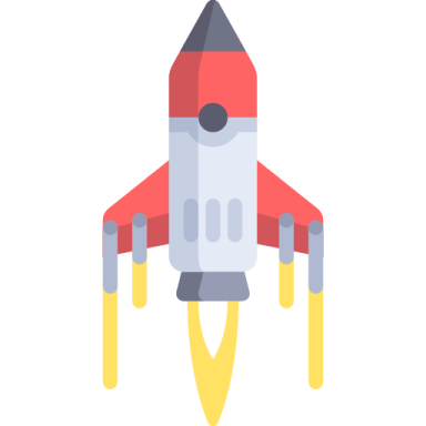 a rocket with a red and yellow tail