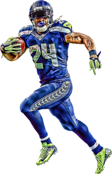 a drawing of a football player holding a ball