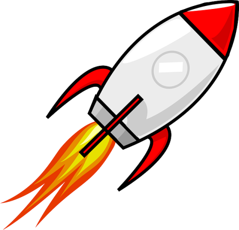 a cartoon rocket flying in the air